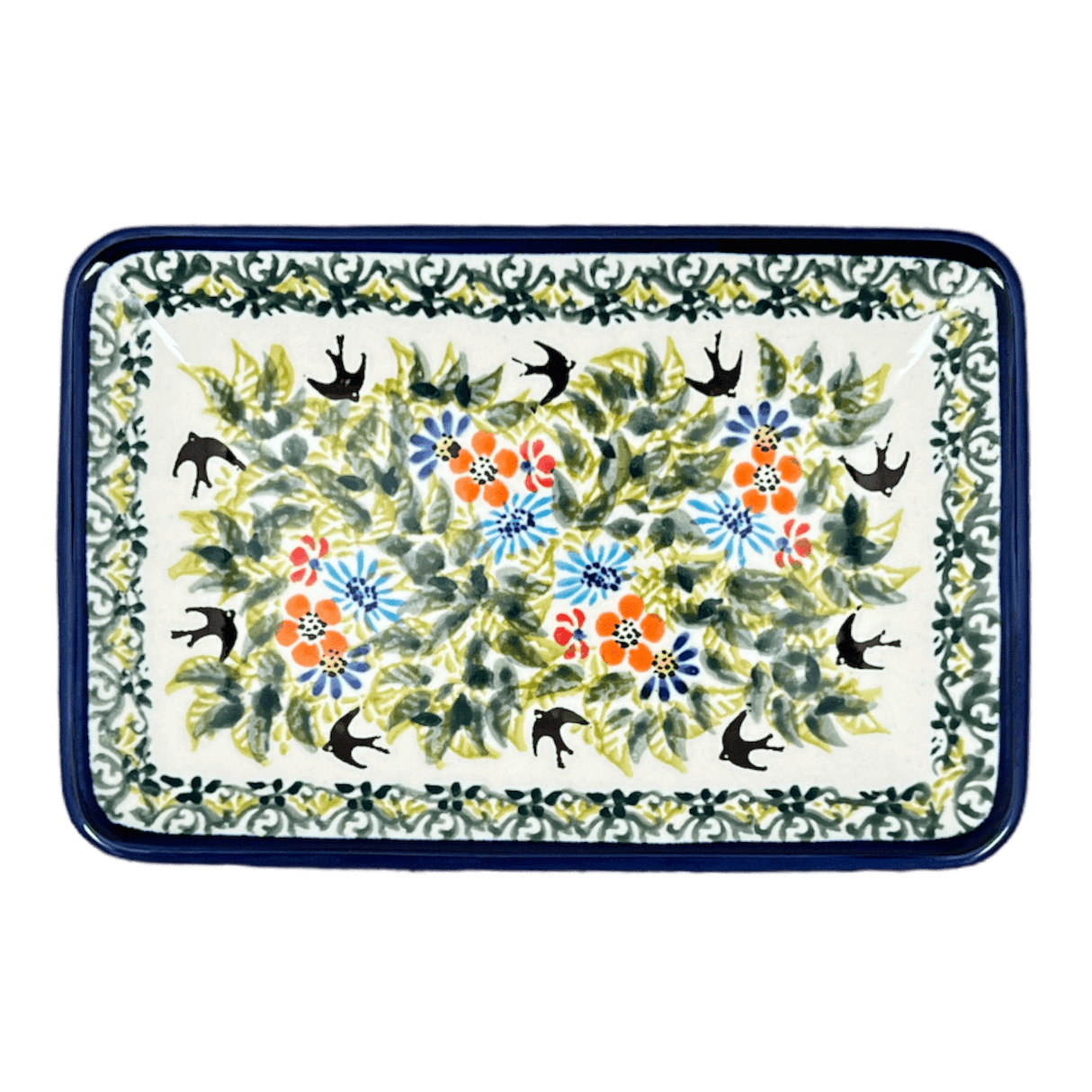 Tray, Sushi, 5" x 7.25" Small in "Floral Swallows" by Zaklady | Y2021-DU182