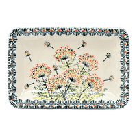 A picture of a Polish Pottery Zaklady Small Sushi Tray (Dandelions) | Y2021-DU201 as shown at PolishPotteryOutlet.com/products/5-x-7-25-small-sushi-tray-make-a-wish-y2021-du201
