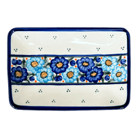 A picture of a Polish Pottery Zaklady Small Sushi Tray (Garden Party Blues) | Y2021-DU50 as shown at PolishPotteryOutlet.com/products/small-sushi-tray-garden-party-blues-y2021-du50