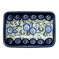 A picture of a Polish Pottery Tiny Rectangular Sauce Dish (Spring Swirl) | Y2024-A1073A as shown at PolishPotteryOutlet.com/products/3-75-x-2-75-tiny-rectangular-sauce-dish-spring-swirl-y2024-a1073a