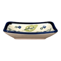 A picture of a Polish Pottery Tiny Rectangular Sauce Dish (Mountain Flower) | Y2024-A1109A as shown at PolishPotteryOutlet.com/products/sauce-dish-mistletoe-y2024-a1109a