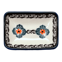 A picture of a Polish Pottery 3.75" x 2.75" Tiny Rectangular Sauce Dish (Mesa Verde Midnight) | Y2024-A1159A as shown at PolishPotteryOutlet.com/products/3-75-x-2-75-tiny-rectangular-sauce-dish-mesa-verde-midnight-y2024-a1159a