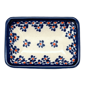 Polish Pottery Tiny Rectangular Sauce Dish (Falling Blue Daisies) | Y2024-A882A Additional Image at PolishPotteryOutlet.com