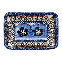 A picture of a Polish Pottery Tiny Rectangular Sauce Dish (Bloomin' Sky) | Y2024-ART148 as shown at PolishPotteryOutlet.com/products/3-75-x-2-75-tiny-rectangular-sauce-dish-bloomin-sky-y2024-art148