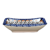 A picture of a Polish Pottery Tiny Rectangular Sauce Dish (Bloomin' Sky) | Y2024-ART148 as shown at PolishPotteryOutlet.com/products/3-75-x-2-75-tiny-rectangular-sauce-dish-bloomin-sky-y2024-art148
