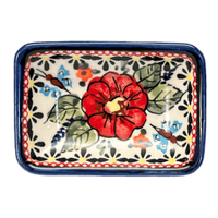 A picture of a Polish Pottery Tiny Rectangular Sauce Dish (Butterfly Bouquet) | Y2024-ART149 as shown at PolishPotteryOutlet.com/products/sauce-dish-butterfly-bouquet-y2024-art149