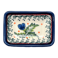 A picture of a Polish Pottery Tiny Rectangular Sauce Dish (Pansies in Bloom) | Y2024-ART277 as shown at PolishPotteryOutlet.com/products/sauce-dish-pansies-in-bloom-y2024-art277