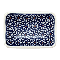 A picture of a Polish Pottery Zaklady Tiny Rectangular Sauce Dish (Ditsy Daisies) | Y2024-D120 as shown at PolishPotteryOutlet.com/products/3-75-x-2-75-tiny-rectangular-sauce-dish-ditsy-daisies-y2024-d120