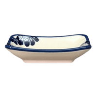 A picture of a Polish Pottery Zaklady Tiny Rectangular Sauce Dish (Blue Floral Vines) | Y2024-D1210A as shown at PolishPotteryOutlet.com/products/sauce-dish-blue-floral-vines-y2024-d1210a
