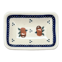 A picture of a Polish Pottery Tiny Rectangular Sauce Dish (Persimmon Dot) | Y2024-D479 as shown at PolishPotteryOutlet.com/products/3-75-x-2-75-tiny-rectangular-sauce-dish-persimmon-dot-y2024-d479