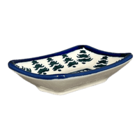 A picture of a Polish Pottery Zaklady Tiny Rectangular Sauce Dish (Floral Pine) | Y2024-D914 as shown at PolishPotteryOutlet.com/products/sauce-dish-floral-pine-y2024-d914