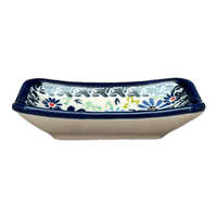 A picture of a Polish Pottery Zaklady Tiny Rectangular Sauce Dish (Floral Explosion) | Y2024-DU126 as shown at PolishPotteryOutlet.com/products/3-75-x-2-75-tiny-rectangular-sauce-dish-du126-y2024-du126