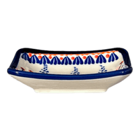 A picture of a Polish Pottery Zaklady Tiny Rectangular Sauce Dish (Lilac Garden) | Y2024-DU155 as shown at PolishPotteryOutlet.com/products/sauce-dish-du155-y2024-du155