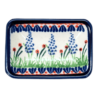 A picture of a Polish Pottery Zaklady Tiny Rectangular Sauce Dish (Lilac Garden) | Y2024-DU155 as shown at PolishPotteryOutlet.com/products/sauce-dish-du155-y2024-du155