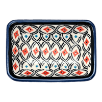 A picture of a Polish Pottery Tiny Rectangular Sauce Dish (Beaded Turquoise) | Y2024-DU203 as shown at PolishPotteryOutlet.com/products/3-75-x-2-75-tiny-rectangular-sauce-dish-beaded-turquoise-y2024-du203
