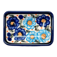 A picture of a Polish Pottery Tiny Rectangular Sauce Dish (Garden Party Blues) | Y2024-DU50 as shown at PolishPotteryOutlet.com/products/sauce-dish-garden-party-blues-y2024-du50