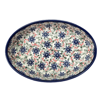 A picture of a Polish Pottery Zaklady 11" x 7.5" Oval Baker (Swirling Flowers) | Y349A-A1197A as shown at PolishPotteryOutlet.com/products/11-oval-baker-swirling-flowers-y349a-a1197a