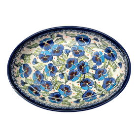 Polish Pottery Zaklady 11" x 7.5" Oval Baker (Pansies in Bloom) | Y349A-ART277 Additional Image at PolishPotteryOutlet.com