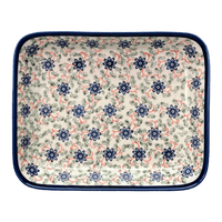 A picture of a Polish Pottery Zaklady 9" x 11.75" Rectangular Baker (Swirling Flowers) | Y371A-A1197A as shown at PolishPotteryOutlet.com/products/zaklady-rectangular-baker-swirling-flowers-y371a-a1197a