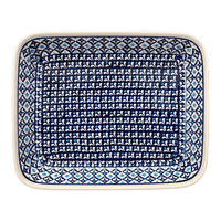 A picture of a Polish Pottery Zaklady 9" x 11.75" Rectangular Baker (Mosaic Blues) | Y371A-D910 as shown at PolishPotteryOutlet.com/products/zaklady-rectangular-baker-mosaic-blues-y371a-d910