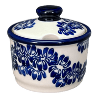 A picture of a Polish Pottery Zaklady 4" Sugar Bowl (Blue Floral Vines) | Y698-D1210A as shown at PolishPotteryOutlet.com/products/sugar-bowl-blue-floral-vines-y698-d1210a