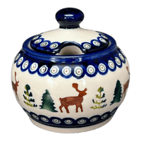 A picture of a Polish Pottery Zaklady Small Bubble Sugar Bowl (Evergreen Moose) | Y729-A992A as shown at PolishPotteryOutlet.com/products/small-bubble-sugar-bowl-evergreen-moose-y729-a992a