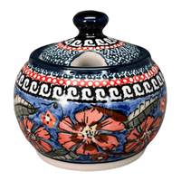 A picture of a Polish Pottery Zaklady Small Bubble Sugar Bowl (Exotic Reds) | Y729-ART150 as shown at PolishPotteryOutlet.com/products/small-bubble-sugar-bowl-exotic-reds-y729-art150