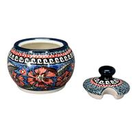 A picture of a Polish Pottery Zaklady Small Bubble Sugar Bowl (Exotic Reds) | Y729-ART150 as shown at PolishPotteryOutlet.com/products/small-bubble-sugar-bowl-exotic-reds-y729-art150