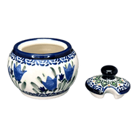 A picture of a Polish Pottery Zaklady Small Bubble Sugar Bowl (Blue Tulips) | Y729-ART160 as shown at PolishPotteryOutlet.com/products/small-bubble-sugar-bowl-blue-tulips-y729-art160
