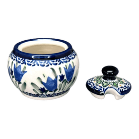 Polish Pottery Zaklady Small Bubble Sugar Bowl (Blue Tulips) | Y729-ART160 Additional Image at PolishPotteryOutlet.com