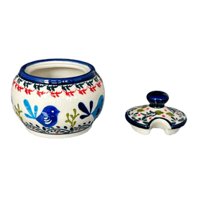 Polish Pottery Zaklady Small Bubble Sugar Bowl (Circling Bluebirds) | Y729-ART214 Additional Image at PolishPotteryOutlet.com
