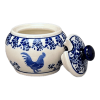 A picture of a Polish Pottery Zaklady Small Bubble Sugar Bowl (Rooster Blues) | Y729-D1149 as shown at PolishPotteryOutlet.com/products/small-bubble-sugar-bowl-rooster-blues-y729-d1149