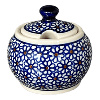 A picture of a Polish Pottery Zaklady Small Bubble Sugar Bowl (Ditsy Daisies) | Y729-D120 as shown at PolishPotteryOutlet.com/products/small-bubble-sugar-bowl-daisy-dot-y729-d120