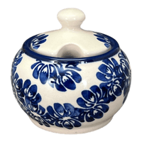 A picture of a Polish Pottery Zaklady Small Bubble Sugar Bowl (Blue Floral Vines) | Y729-D1210A as shown at PolishPotteryOutlet.com/products/small-bubble-sugar-bowl-blue-floral-vines-y729-d1210a