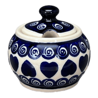 A picture of a Polish Pottery Zaklady Small Bubble Sugar Bowl (Swirling Hearts) | Y729-D467 as shown at PolishPotteryOutlet.com/products/small-bubble-sugar-bowl-swirling-hearts-y729-d467