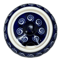 A picture of a Polish Pottery Zaklady Small Bubble Sugar Bowl (Swirling Hearts) | Y729-D467 as shown at PolishPotteryOutlet.com/products/small-bubble-sugar-bowl-swirling-hearts-y729-d467