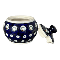 A picture of a Polish Pottery Zaklady Small Bubble Sugar Bowl (Peacock Burst) | Y729-D487 as shown at PolishPotteryOutlet.com/products/small-bubble-sugar-bowl-peacock-burst-y729-d487