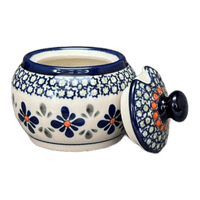 A picture of a Polish Pottery Zaklady Small Bubble Sugar Bowl (Emerald Mosaic) | Y729-DU60 as shown at PolishPotteryOutlet.com/products/small-bubble-sugar-bowl-emerald-mosaic-y729-du60