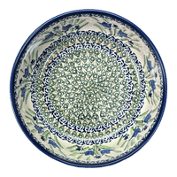 A picture of a Polish Pottery Zaklady 8" Magnolia Bowl (Blue Tulips) | Y835A-ART160 as shown at PolishPotteryOutlet.com/products/8-magnolia-bowl-blue-tulips-y835a-art160