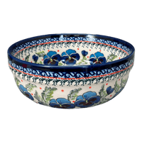 A picture of a Polish Pottery Zaklady 8" Magnolia Bowl (Pansies in Bloom) | Y835A-ART277 as shown at PolishPotteryOutlet.com/products/8-magnolia-bowl-pansies-in-bloom-y835a-art277