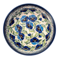 A picture of a Polish Pottery Zaklady 8" Magnolia Bowl (Pansies in Bloom) | Y835A-ART277 as shown at PolishPotteryOutlet.com/products/8-magnolia-bowl-pansies-in-bloom-y835a-art277