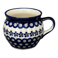 A picture of a Polish Pottery Zaklady 16 oz. Large Belly Mug (Petite Floral Peacock) | Y910-A166A as shown at PolishPotteryOutlet.com/products/16-oz-large-belly-mug-floral-peacock-y910-a166a
