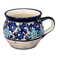 A picture of a Polish Pottery Zaklady 16 oz. Large Belly Mug (Garden Party Blues) | Y910-DU50 as shown at PolishPotteryOutlet.com/products/zaklady-16-oz-belly-mug-garden-party-blues-y910-du50