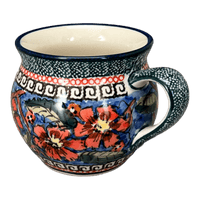 A picture of a Polish Pottery Zaklady 10 oz. Belly Mug (Exotic Reds) | Y911-ART150 as shown at PolishPotteryOutlet.com/products/zaklady-10-oz-belly-mug-exotic-reds-y911-art150