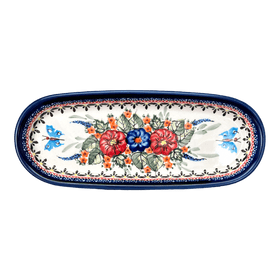 Polish Pottery Zaklady 11" x 4.5" Oval Serving Dish (Butterfly Bouquet) | Y928A-ART149 Additional Image at PolishPotteryOutlet.com