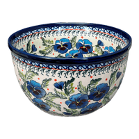 A picture of a Polish Pottery Zaklady Extra-Deep 8" Bowl (Pansies in Bloom) | Y985A-ART277 as shown at PolishPotteryOutlet.com/products/zaklady-8-bowl-pansies-in-bloom-y985a-art277