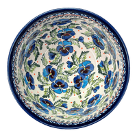 A picture of a Polish Pottery Zaklady Extra-Deep 8" Bowl (Pansies in Bloom) | Y985A-ART277 as shown at PolishPotteryOutlet.com/products/zaklady-8-bowl-pansies-in-bloom-y985a-art277