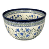 Polish Pottery Zaklady Extra- Deep 10.5" Bowl (Blue Tulips) | Y986A-ART160 at PolishPotteryOutlet.com