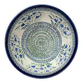 Polish Pottery Zaklady Extra- Deep 10.5" Bowl (Blue Tulips) | Y986A-ART160 Additional Image at PolishPotteryOutlet.com