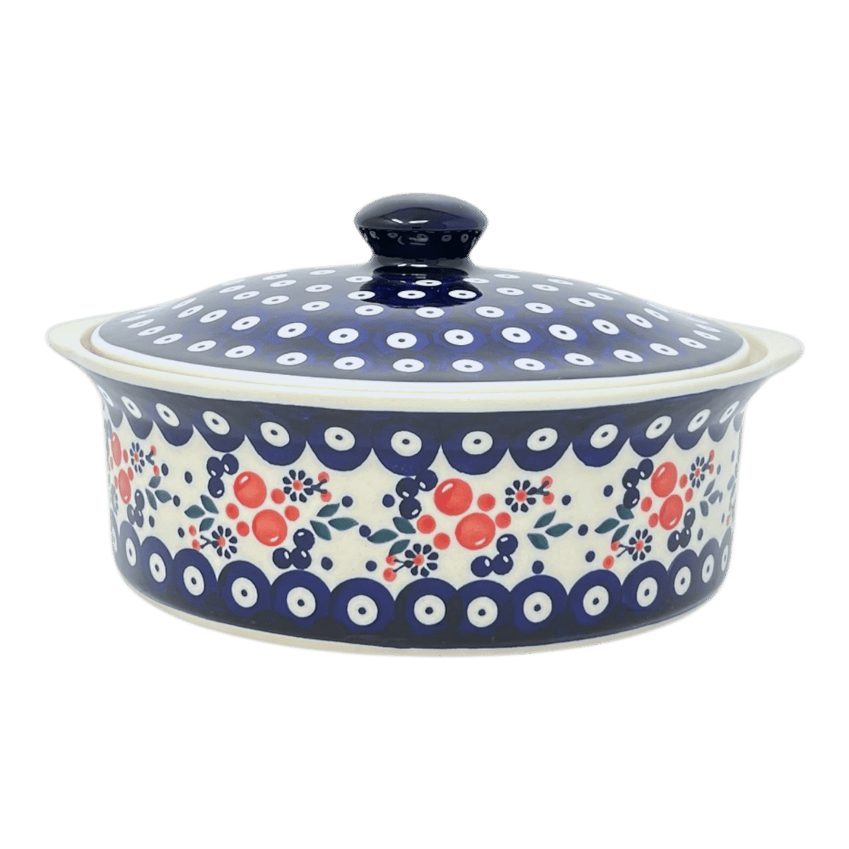 Baker, Round, with Lid, Deep, 8" in "Berry Dot" by Manufaktura | Z128T-BL04